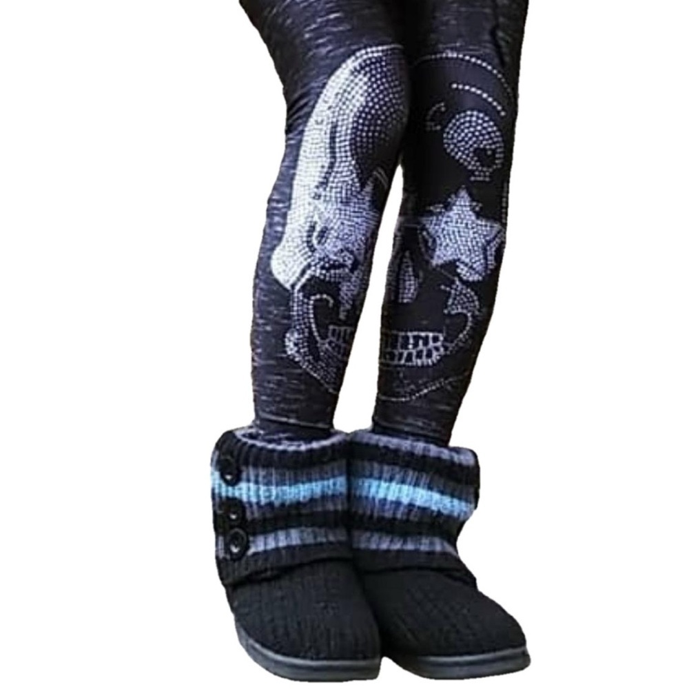 Terez Starry Eyed Skull Leggings Black Heathered Gothic Punk Rock XL (Fits XS/S) - Picture 3 of 13